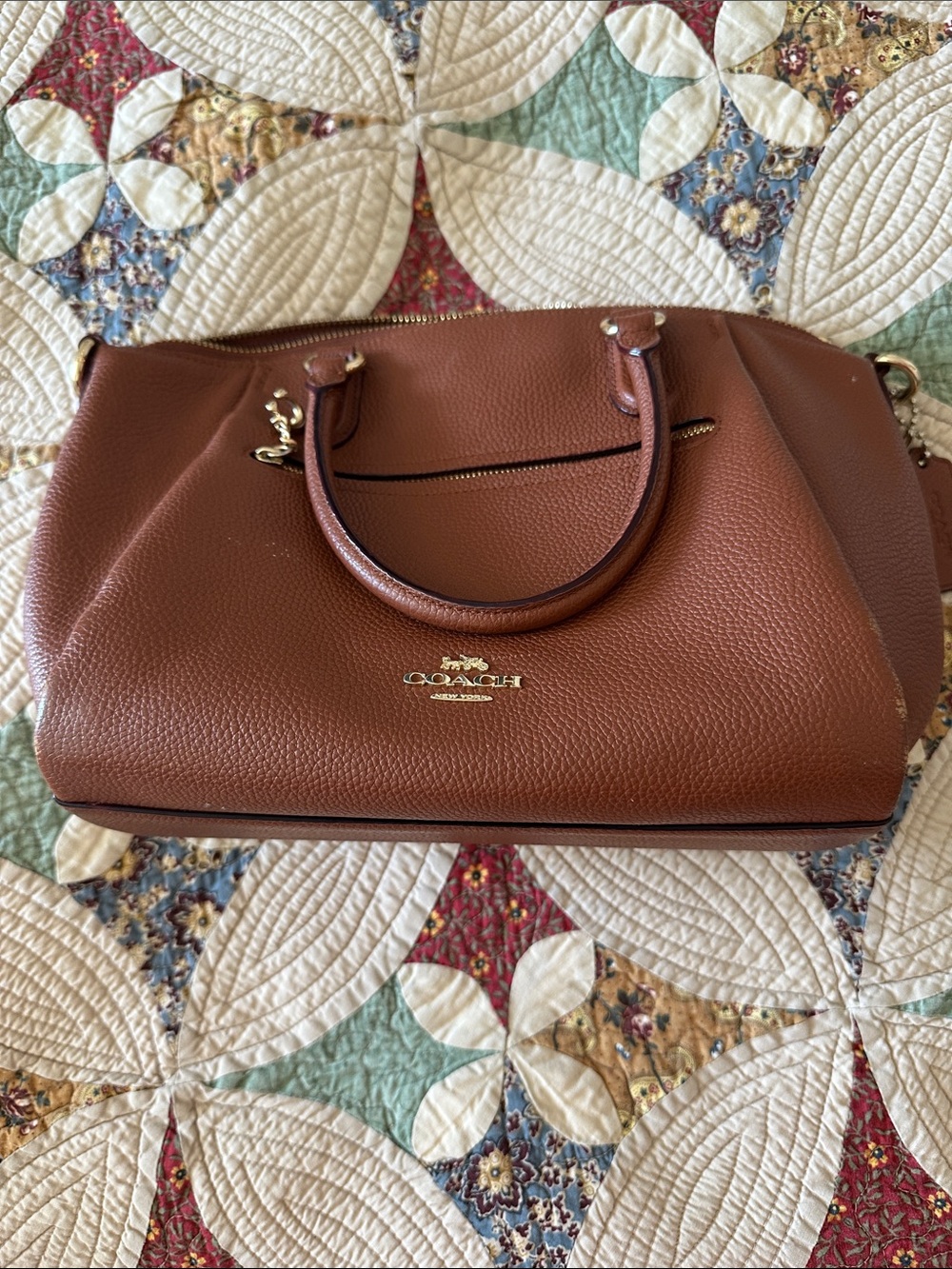 Coach Brown Pebbled Leather Satchel with Gold Hardware